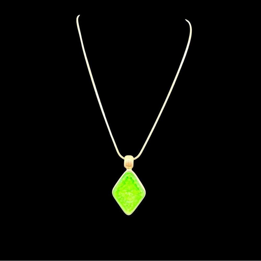 Italian Sterling Silver Box chain 18” Necklace Mexico 925 SS Green Pendant 1”